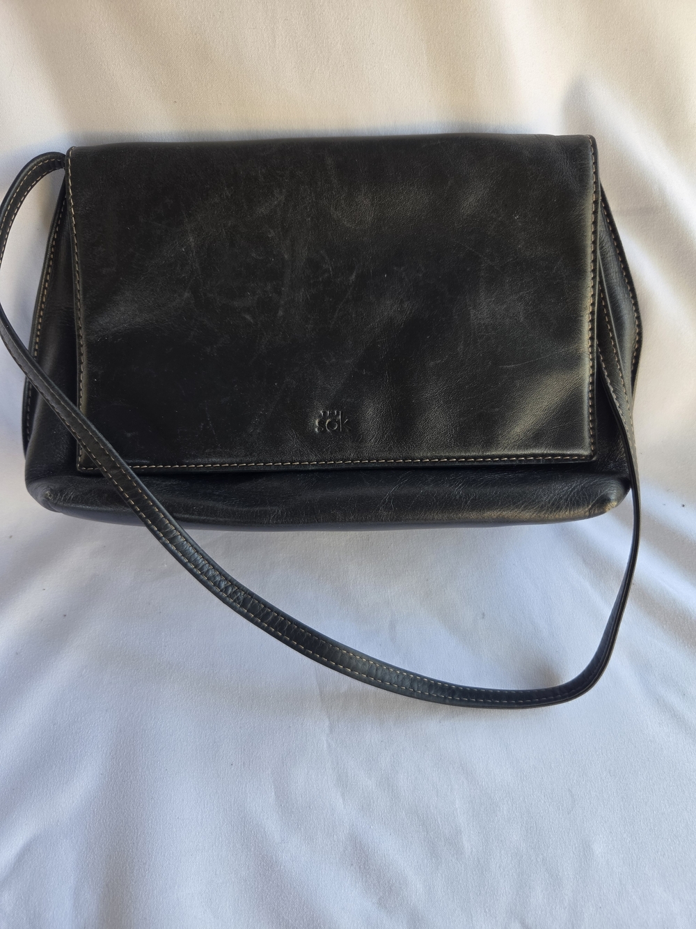 Vintage The Sak Minimalist Black Leather Flap Bag Y2K 90's Grunge Aesthetic